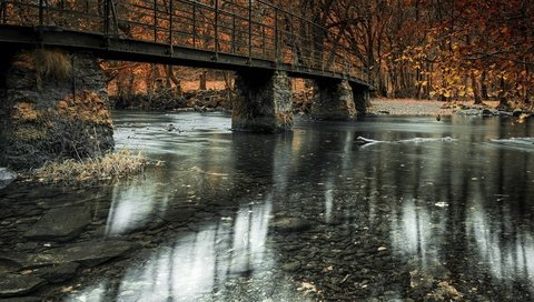 Обои река, природа, мост, осень, river, nature, bridge, autumn разрешение 3840x2160 Загрузить