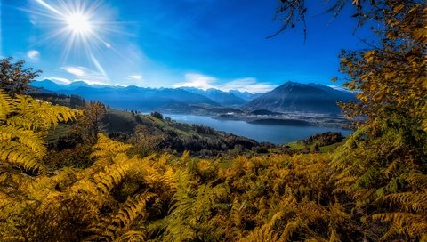 Обои горы, берег, водоем, синева, папоротник, mountains, shore, pond, blue, fern разрешение 6036x4020 Загрузить