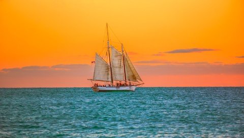 Обои закат, парусник, океан, флорида, атлантический океан, sunset, sailboat, the ocean, fl, the atlantic ocean разрешение 2048x1266 Загрузить