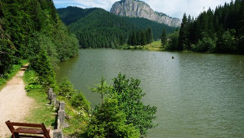 Обои озеро, горы, лес, скамейка, румыния, red lake, lake, mountains, forest, bench, romania разрешение 3264x2176 Загрузить