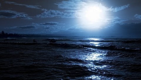 Обои ночь, блики, волны, доски, отражение, серфинг, лучи, море, люди, луна, свечение, night, glare, wave, board, reflection, surfing, rays, sea, people, the moon, glow разрешение 2560x1600 Загрузить