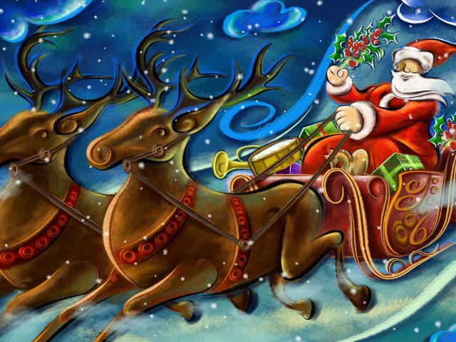 Обои рисунок, новый год, дед мороз, олени, figure, new year, santa claus, deer разрешение 2560x1670 Загрузить