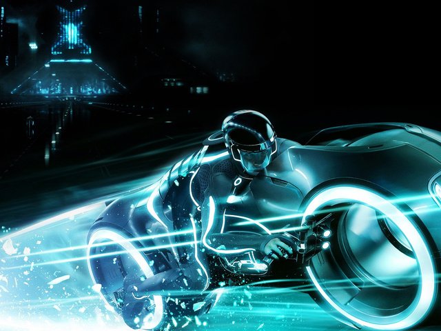 Обои неон, чувак, tron 2, световой мотоцикл, neon, dude, a light motorcycle разрешение 1920x1080 Загрузить