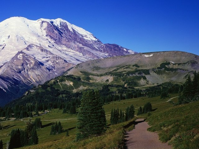 Обои небо, дорога, деревья, горы, the sky, road, trees, mountains разрешение 2074x1200 Загрузить