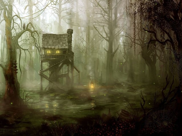 Обои рисунок, огни, болото, дом, паутина, speed paint, figure, lights, swamp, house, web разрешение 1920x1200 Загрузить