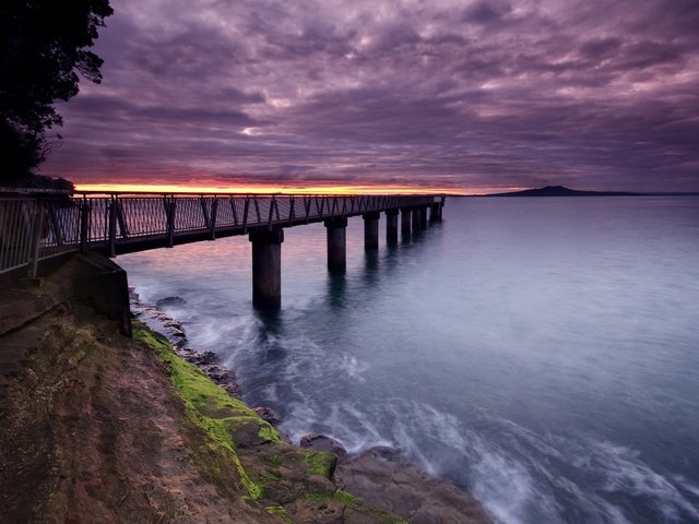 Обои облака, вода, закат, причал, clouds, water, sunset, pier разрешение 2560x1600 Загрузить