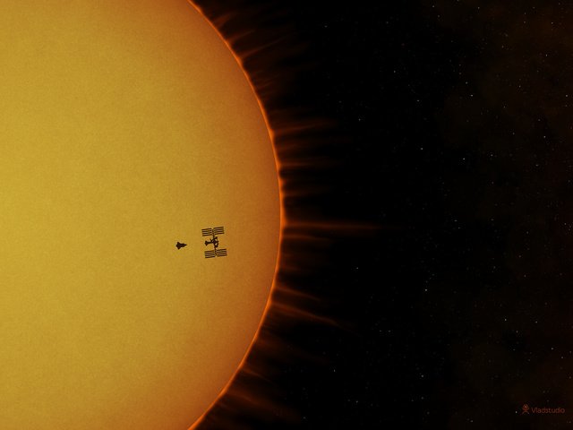 Обои солнце, мкс, космическая станция, атлантис, the sun, iss, space station, atlantis разрешение 1920x1440 Загрузить