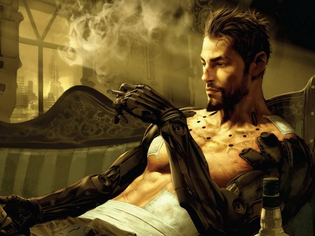 Обои курит, deus ex human revolution, deus ex 3, имплантанты боевого образца, smokes, implants combat sample разрешение 2560x1600 Загрузить