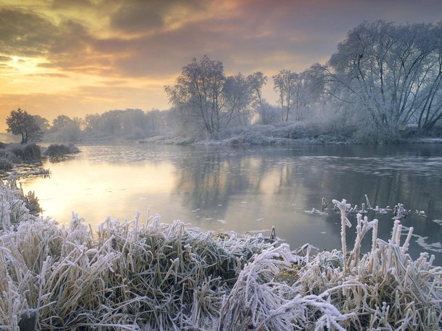 Обои озеро, зима, иней, lake, winter, frost разрешение 1920x1200 Загрузить