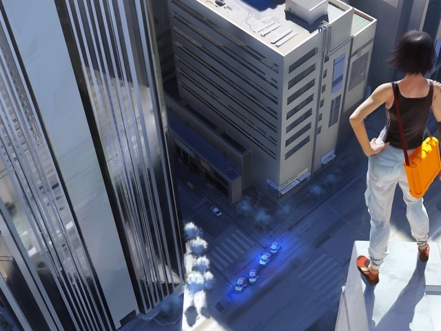 Обои девушка, высота, небоскрёб, mirrors edge, girl, height, skyscraper разрешение 3200x1200 Загрузить