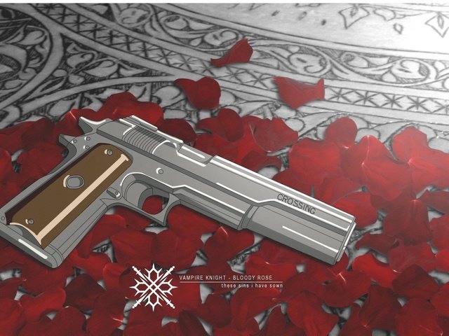 Обои оружие, лепестки, пистолет, vampire knight, weapons, petals, gun разрешение 1920x1180 Загрузить