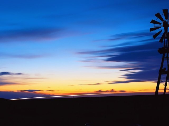 Обои вечер, закат, ветряк, the evening, sunset, windmill разрешение 2560x1024 Загрузить