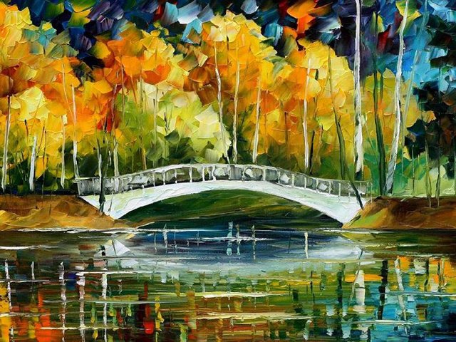 Обои мост, осень, white bride new oil, картина маслом, bridge, autumn, oil painting разрешение 2200x1200 Загрузить