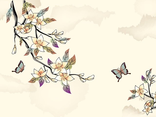 Обои рисунок, деревья, бабочка, figure, trees, butterfly разрешение 1920x1200 Загрузить