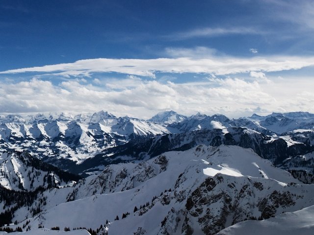 Обои облака, снег, альпы, clouds, snow, alps разрешение 3200x1200 Загрузить