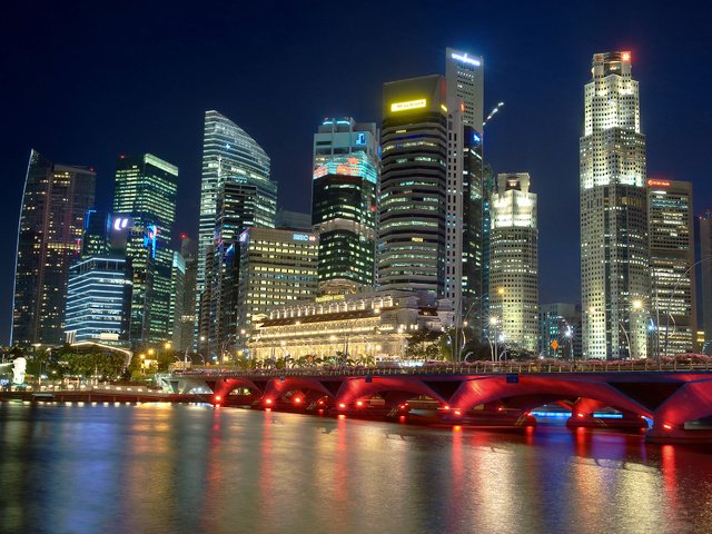 Обои река, небоскребы, ночной город, сингапур, river, skyscrapers, night city, singapore разрешение 2560x1700 Загрузить
