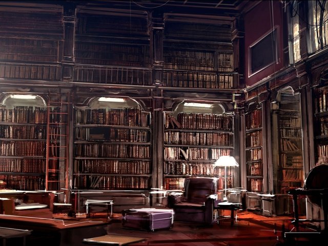 Обои интерьер, библиотека, kafka library, by gryphart, interior, library разрешение 3504x1664 Загрузить