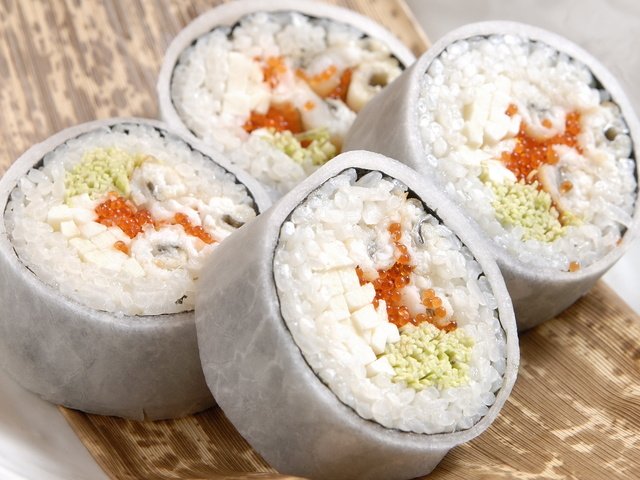 Обои макро, еда, рыба, икра, рис, суши, роллы, rice, fish eggs, macro, food, fish, caviar, figure, sushi, rolls разрешение 1920x1200 Загрузить