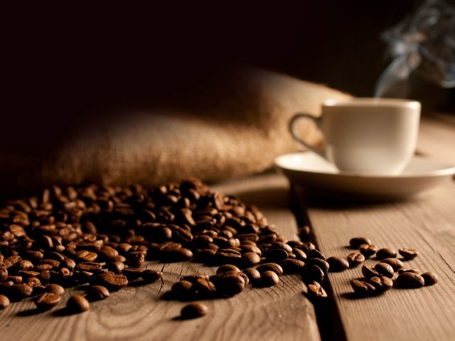 Обои зерна, кофе, доски, пол, чашка, grain, coffee, board, floor, cup разрешение 2560x1700 Загрузить