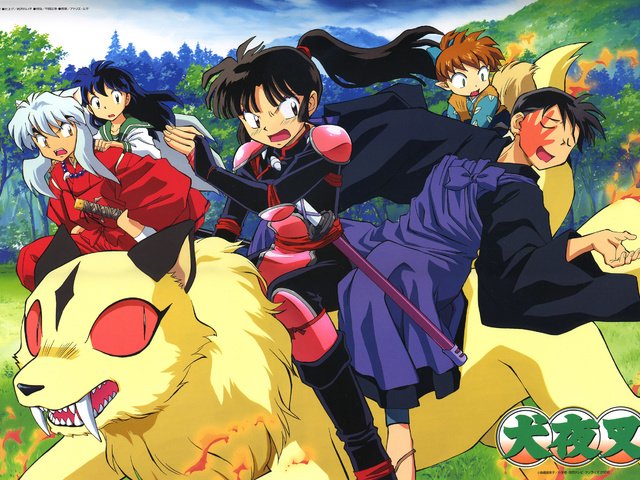 Обои inuyasha, higurashi kagome, kirara, miroku, sango, shippou разрешение 2500x1774 Загрузить