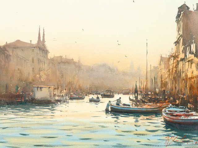 Обои рассвет, лодки, венеция, акварель, каналы, dawn, boats, venice, watercolor, channels разрешение 2134x1422 Загрузить