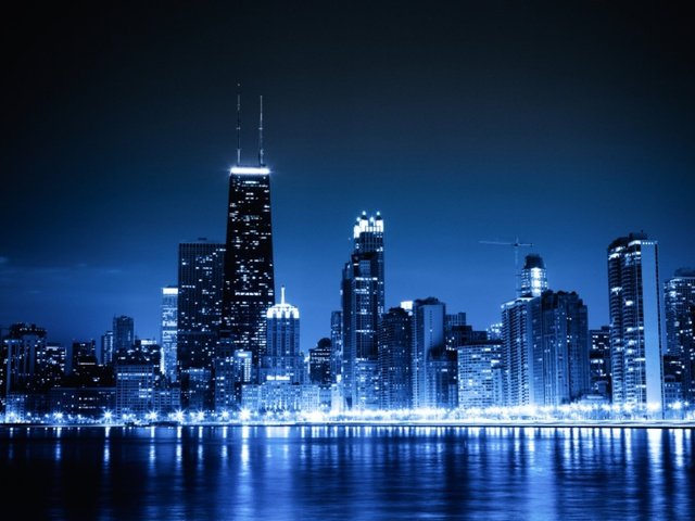 Обои ночь, чикаго, синие огни, сhicago, night, chicago, blue lights разрешение 1920x1278 Загрузить