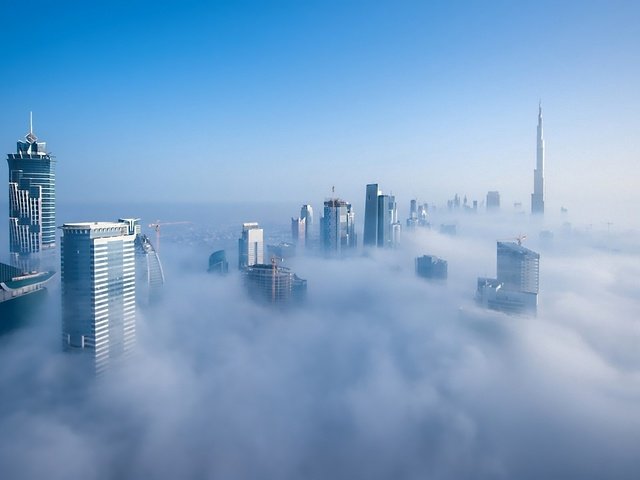 Обои город, над облаками, the city, above the clouds разрешение 1920x1080 Загрузить