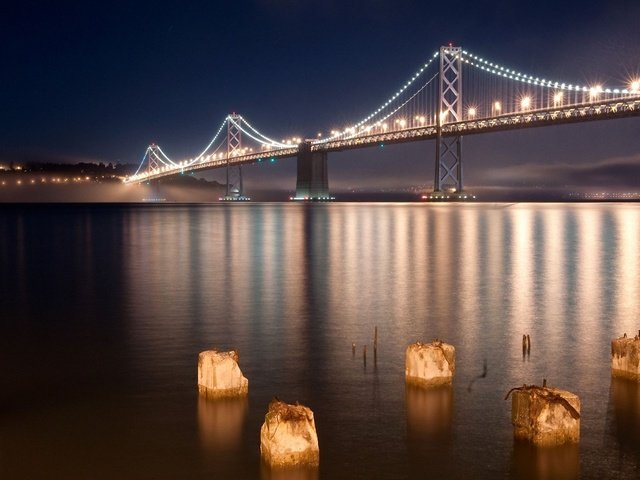 Обои огни, река, мост, lights, river, bridge разрешение 1920x1200 Загрузить