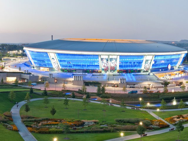 Обои стадион, украина, донецк, донбасс арена, футбольный стадион, stadium, ukraine, donetsk, donbass arena разрешение 3433x1080 Загрузить