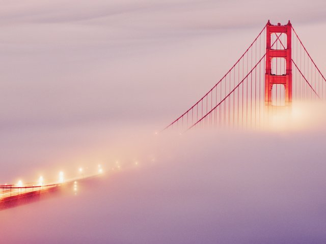 Обои огни, туман, мост, сан-франциско, lights, fog, bridge, san francisco разрешение 2560x1600 Загрузить