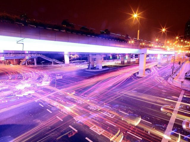 Обои свет, ночь, огни, магистраль, light, night, lights, highway разрешение 2560x1600 Загрузить