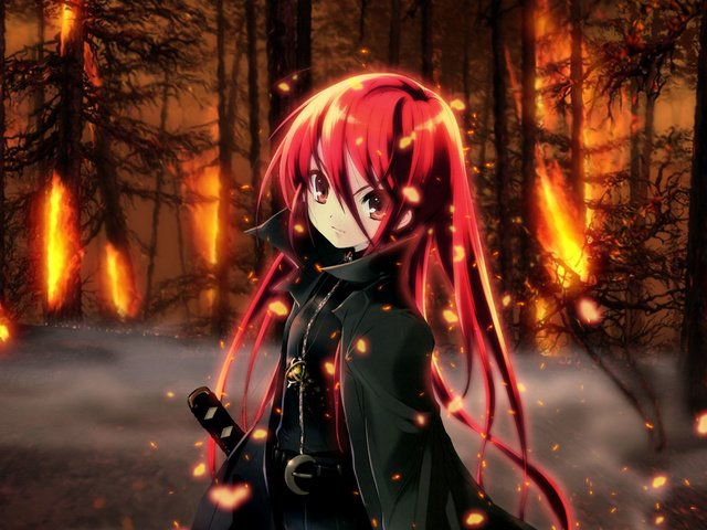 Обои лес, девушка, огонь, катана, кристина, красные волосы, forest, girl, fire, katana, christina, red hair разрешение 1920x1200 Загрузить