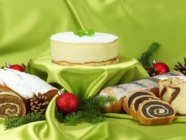 Обои праздник, выпечка, торт, десерт, рулет, рулеты, новогодние сладости, holiday, cakes, cake, dessert, roll, rolls, christmas sweets разрешение 2560x1600 Загрузить