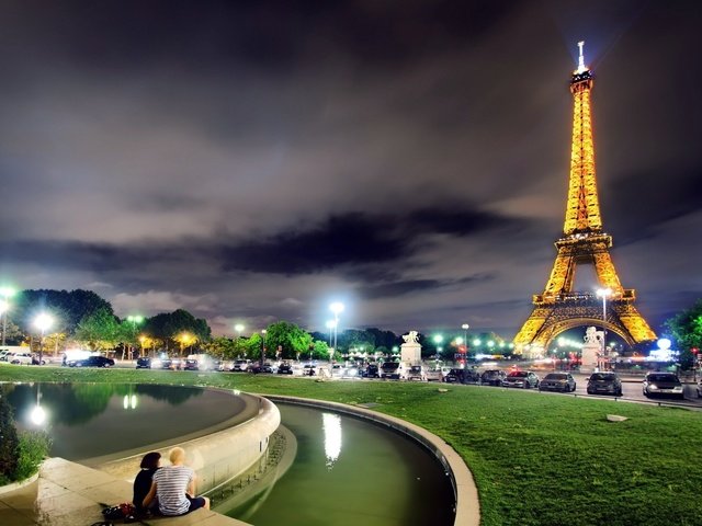 Обои ночь, город, париж, франция, эйфелева башня, night, the city, paris, france, eiffel tower разрешение 1920x1200 Загрузить