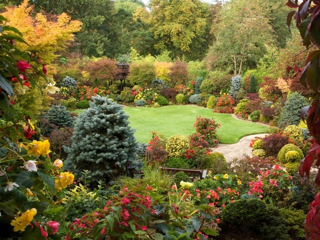 Обои цветы, скамейка, релакс, полянка, японский садик, flowers, bench, relax, clearing, japanese garden разрешение 2500x1667 Загрузить