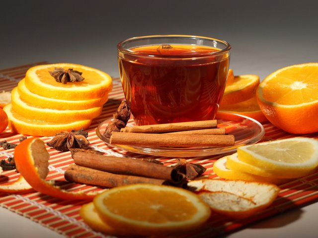 Обои корица, лимон, апельсин, чай, гвоздика, бадьян, cinnamon, lemon, orange, tea, carnation, star anise разрешение 2560x1600 Загрузить