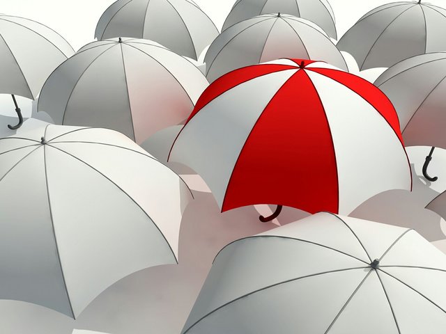 Обои красный, белый, серый, красиво, контраст, зонтики, отличие, red, white, grey, beautiful, contrast, umbrellas, the difference разрешение 2000x1250 Загрузить