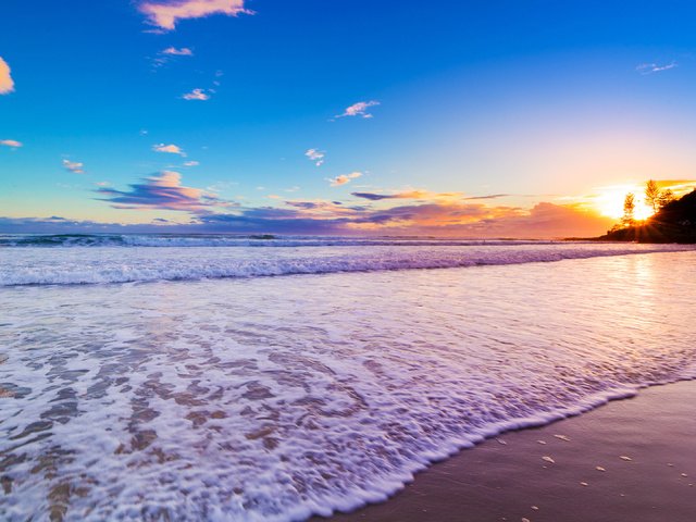 Обои закат, море, пляж, sunset, sea, beach разрешение 3840x2160 Загрузить