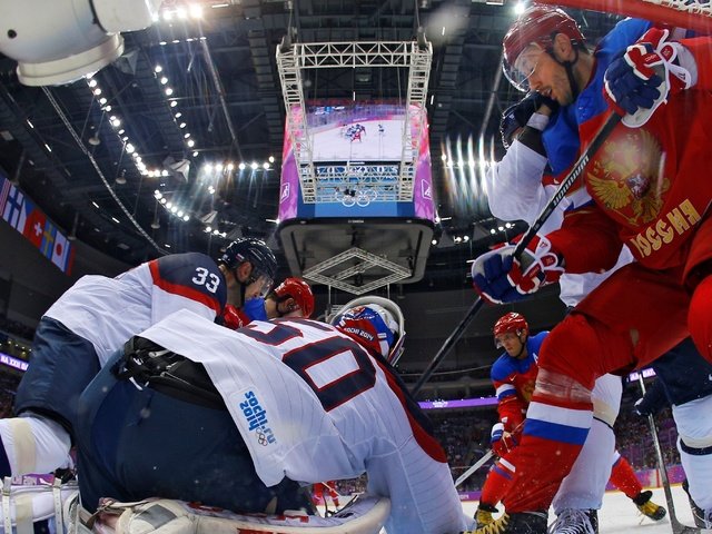 Обои хоккей, сочи 2014, xxii зимние олимпийские игры, россия-словакия, hockey, sochi 2014, the xxii winter olympic games, russia-slovakia разрешение 4234x2045 Загрузить