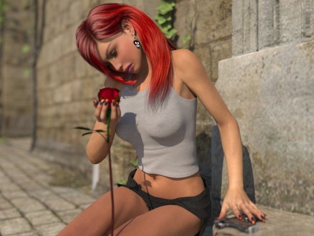 Обои девушка, рендеринг, лицо, сёрьги, красные волосы, girl, rendering, face, earrings, red hair разрешение 1920x1080 Загрузить