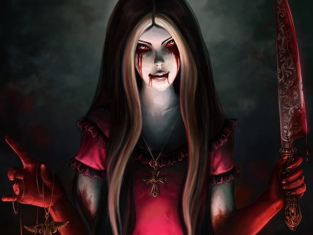 Обои кровь, алиса, нож, alice madness returns, blood, alice, knife разрешение 1920x1200 Загрузить