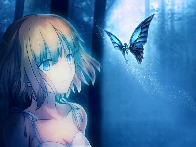 Обои арт, ночь, девушка, луна, бабочка, tsuki no sango, art, night, girl, the moon, butterfly разрешение 1920x1200 Загрузить