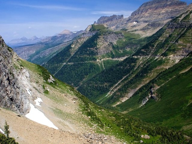 Обои горы, скалы, лес, склон, сша, ущелье, монтана, глейшер, mountains, rocks, forest, slope, usa, gorge, montana, glacier разрешение 1920x1080 Загрузить