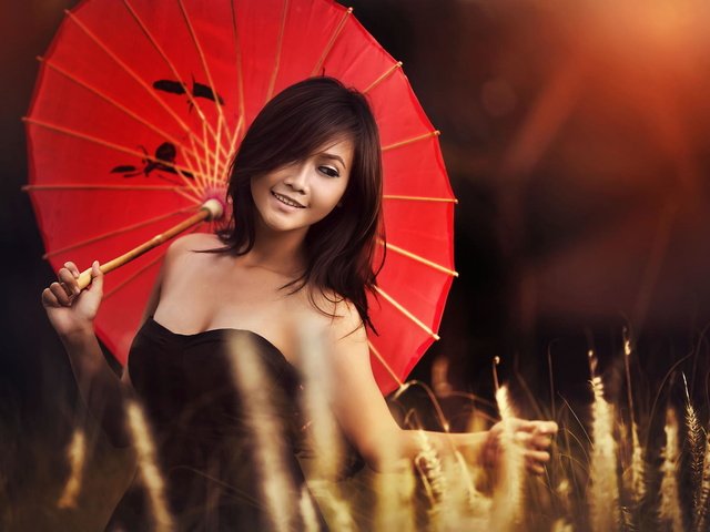 Обои девушка, улыбка, красный, модель, зонт, зонтик, азиатка, girl, smile, red, model, umbrella, asian разрешение 2048x1365 Загрузить