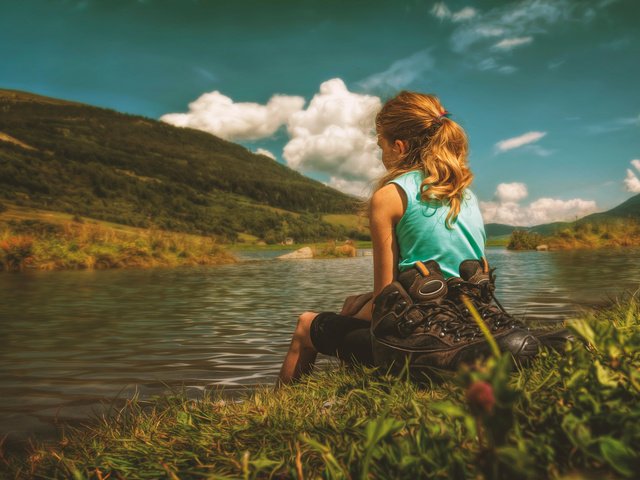 Обои река, природа, девушка, river, nature, girl разрешение 1920x1280 Загрузить