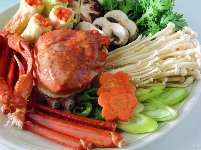Обои зелень, грибы, овощи, краб, морепродукты, greens, mushrooms, vegetables, crab, seafood разрешение 1920x1389 Загрузить