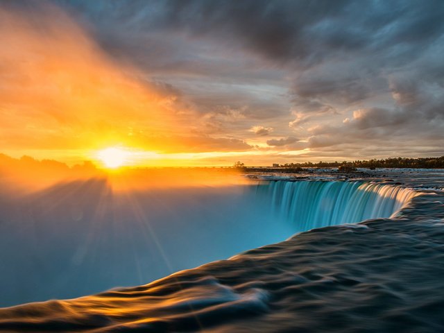 Обои восход, солнце, лучи, водопад, ниагара, sunrise, the sun, rays, waterfall, niagara разрешение 1920x1200 Загрузить