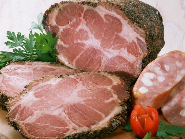 Обои мясо, колбаса, петрушка, буженина, meat, sausage, parsley, pork разрешение 1920x1200 Загрузить