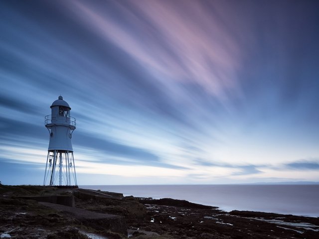 Обои небо, облака, природа, камни, берег, море, маяк, нор-пойнт, the sky, clouds, nature, stones, shore, sea, lighthouse, nor point разрешение 1920x1200 Загрузить