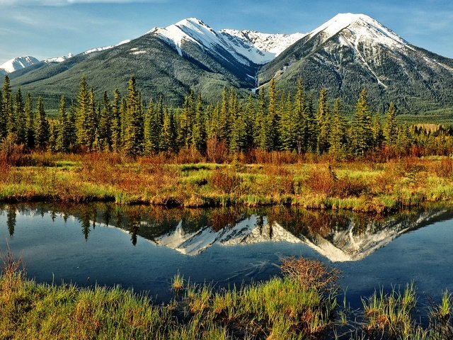 Обои вода, горы, лес, отражение, пейзаж, осень, зеркало, water, mountains, forest, reflection, landscape, autumn, mirror разрешение 1920x1200 Загрузить